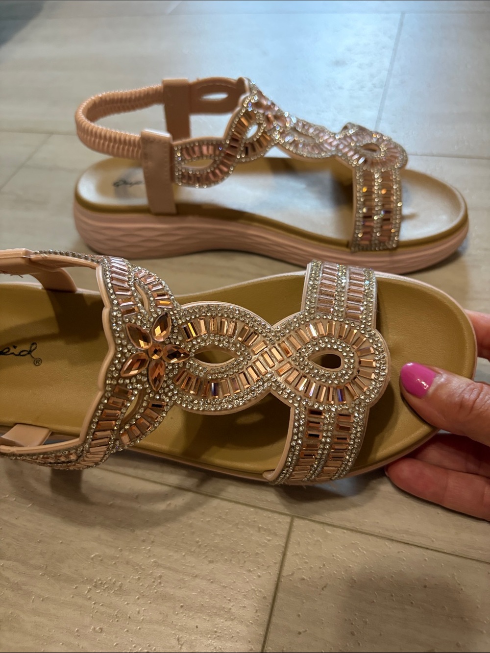 Qupid Women's Rose Gold Beaded Sandals
